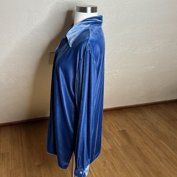 Denim & Co Velvet Tunic Top Womens Medium Blue Long Sleeve Button Down - Picture 7 of 8